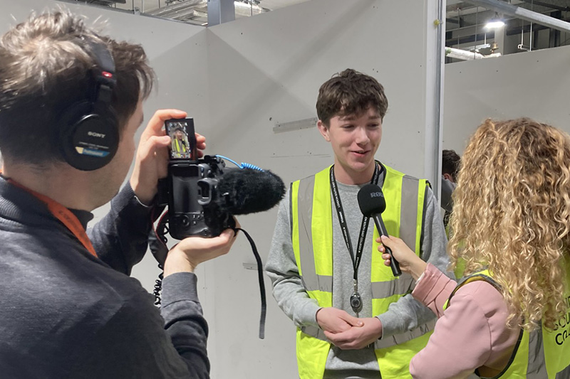 Climate Minister Katie White MP interviewing student